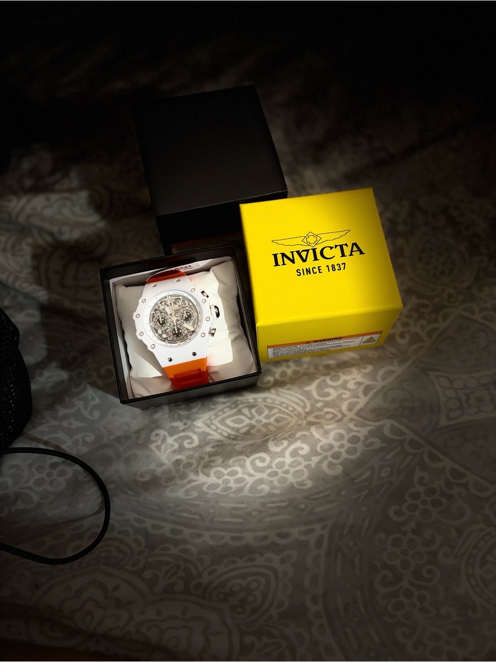Invicta White & Orange Skeleton Sports Watch